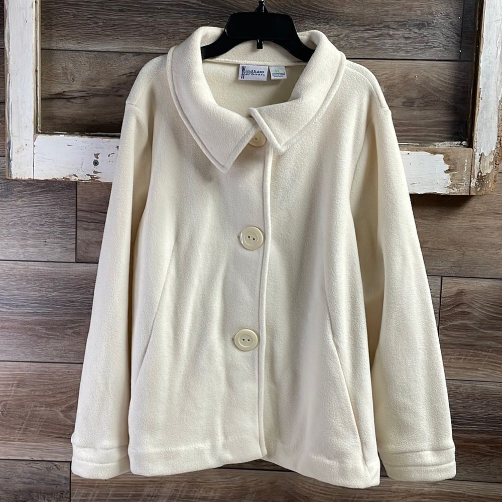 Windham Harbour Fleecelike Winter Coat, Vintage, Size Petite Large, Light Cream